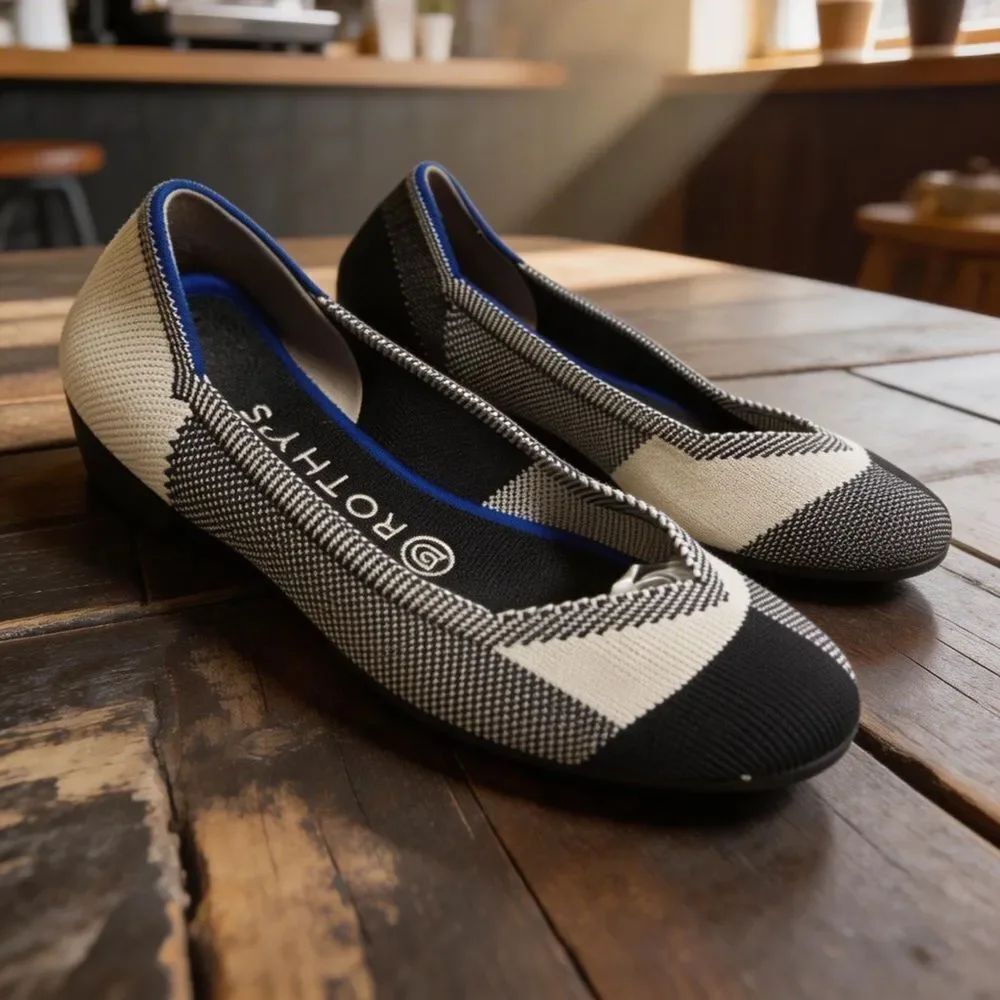 Rothy's Women's Black and Cream Patterned Flats size 6.5